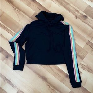 Cropped black hoodie with rainbow trim